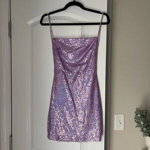 LUCY IN THE SKY: Strappy Dress in Lavender Iridescence